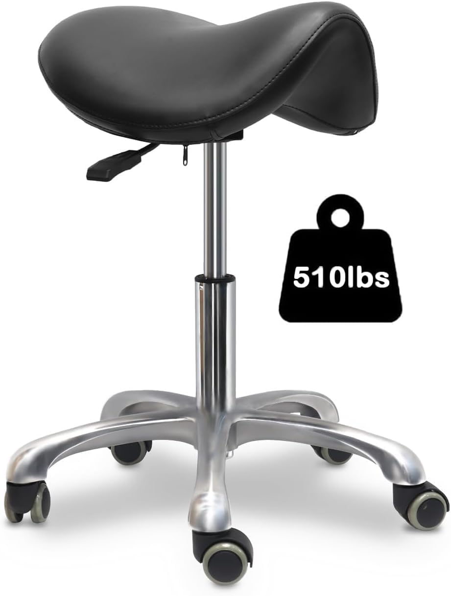 LIMKOMES saddle-stool with wheels shows ergonomic design for comfortable daily use.