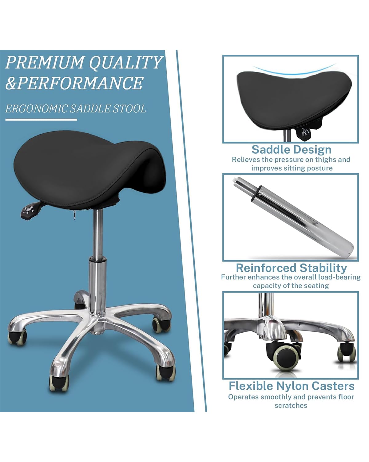 LIMKOMES rolling stool with silent wheels protects floors during movement.