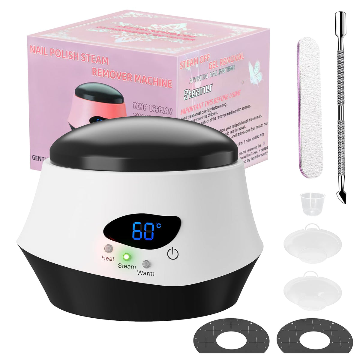 Linbeauti 50W nail steamer remover inside chamber for gentle at-home gel removal.