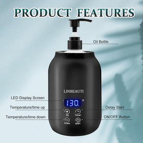LINBEAUTI dual oil bottle dispensers in use for consistent spa-grade warmth