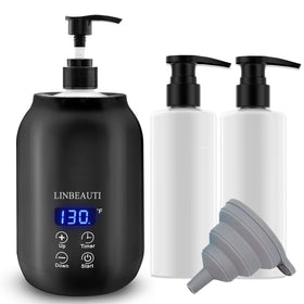 LINBEAUTI massage oil warmer top view with twin dispensers for quick, even heating
