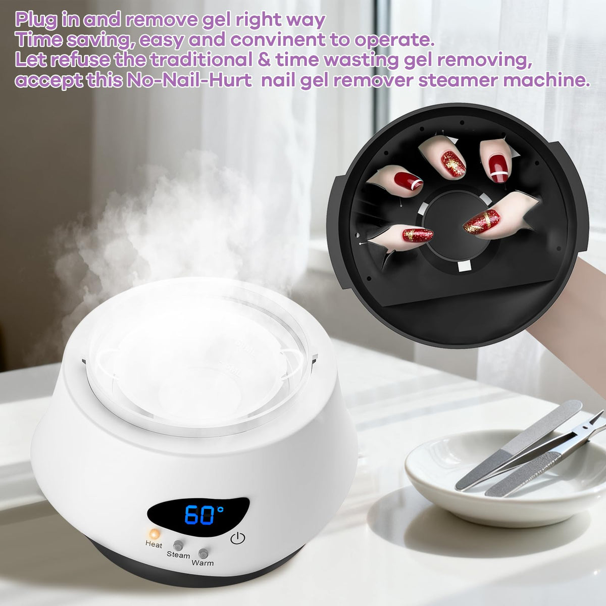 Linbeauti nail steamer bowl design supports stable, mess-free operation.