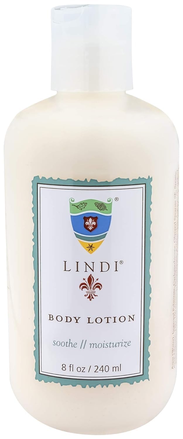 Lindi Skin body lotion bottle front view for sensitive skin comfort.