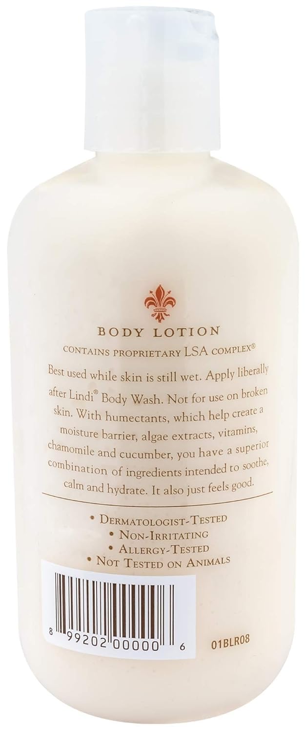 Lindi Skin body lotion label close-up showing antioxidant-rich formula.