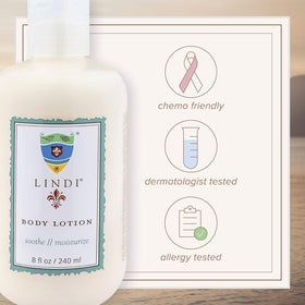 Lindi Skin body lotion on arm close-up shows smooth, non-greasy feel.