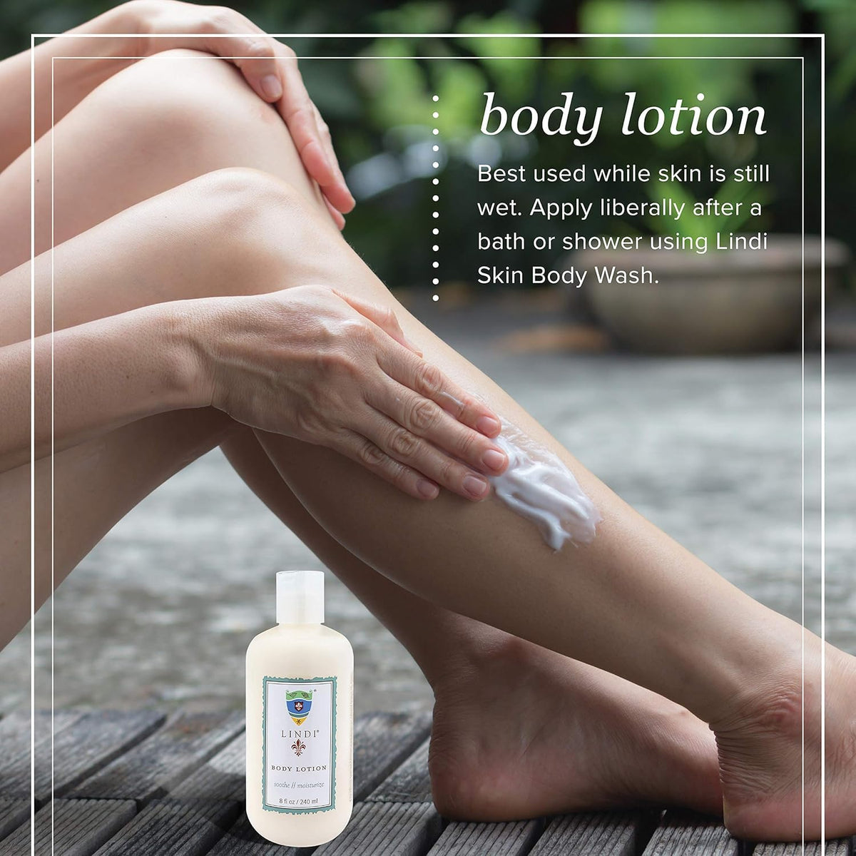 Pump dispenser close-up of Lindi Skin body lotion for easy application.