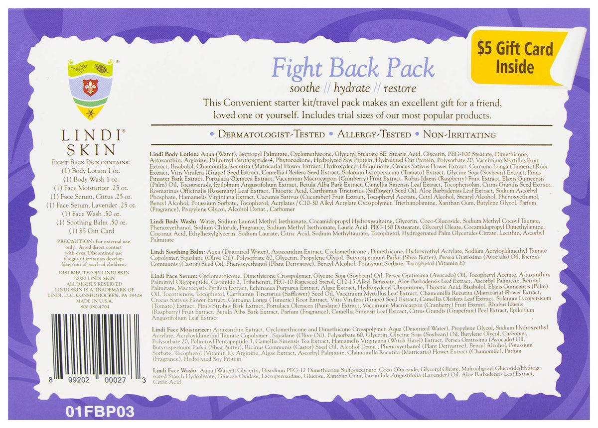 Lindi Skin Fight Back Pack citrus face serum for radiant, gentle skin