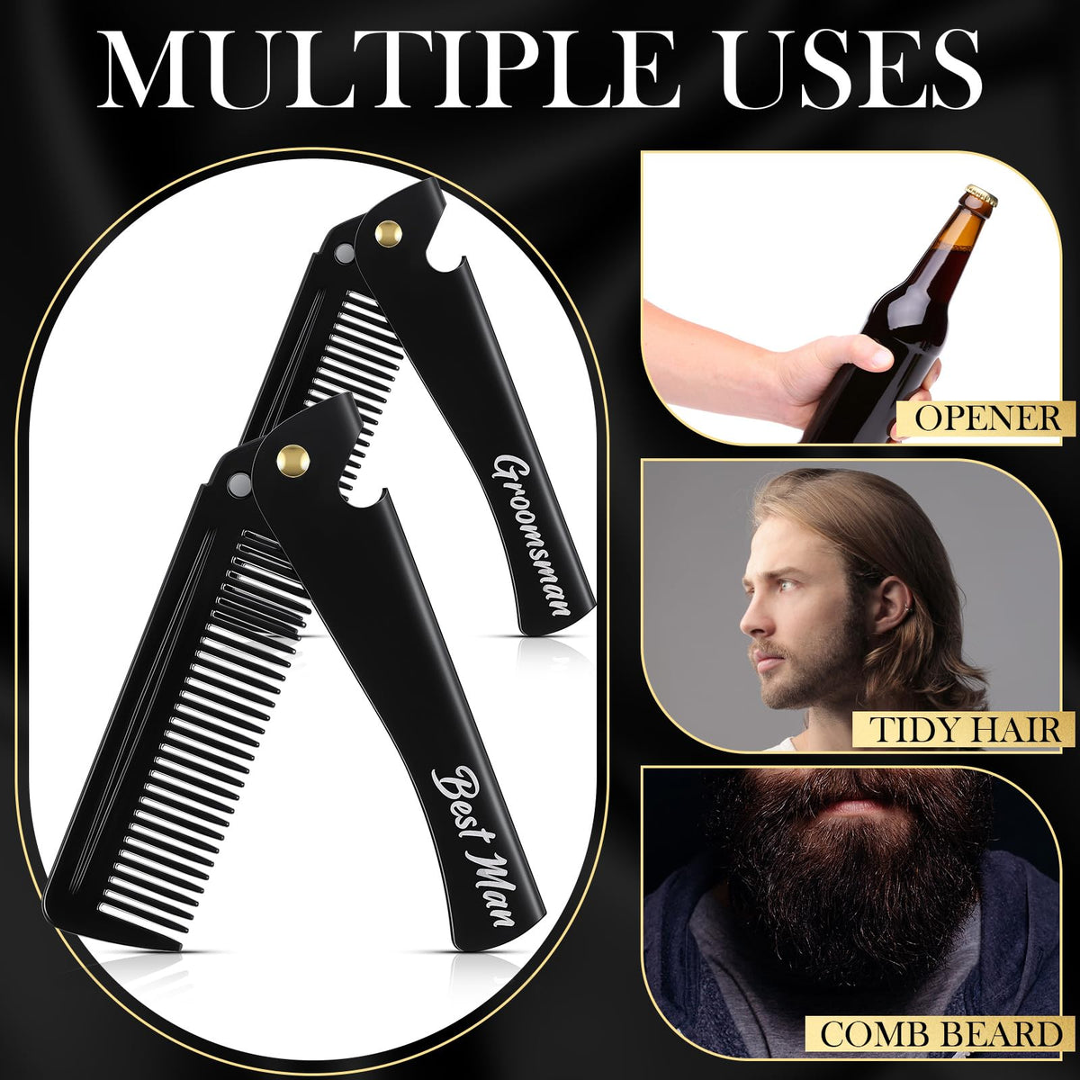 Lineshading black folding beard comb, travel-friendly design keeps grooming neat.
