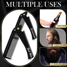 Lineshading black folding beard comb, travel-friendly design keeps grooming neat.