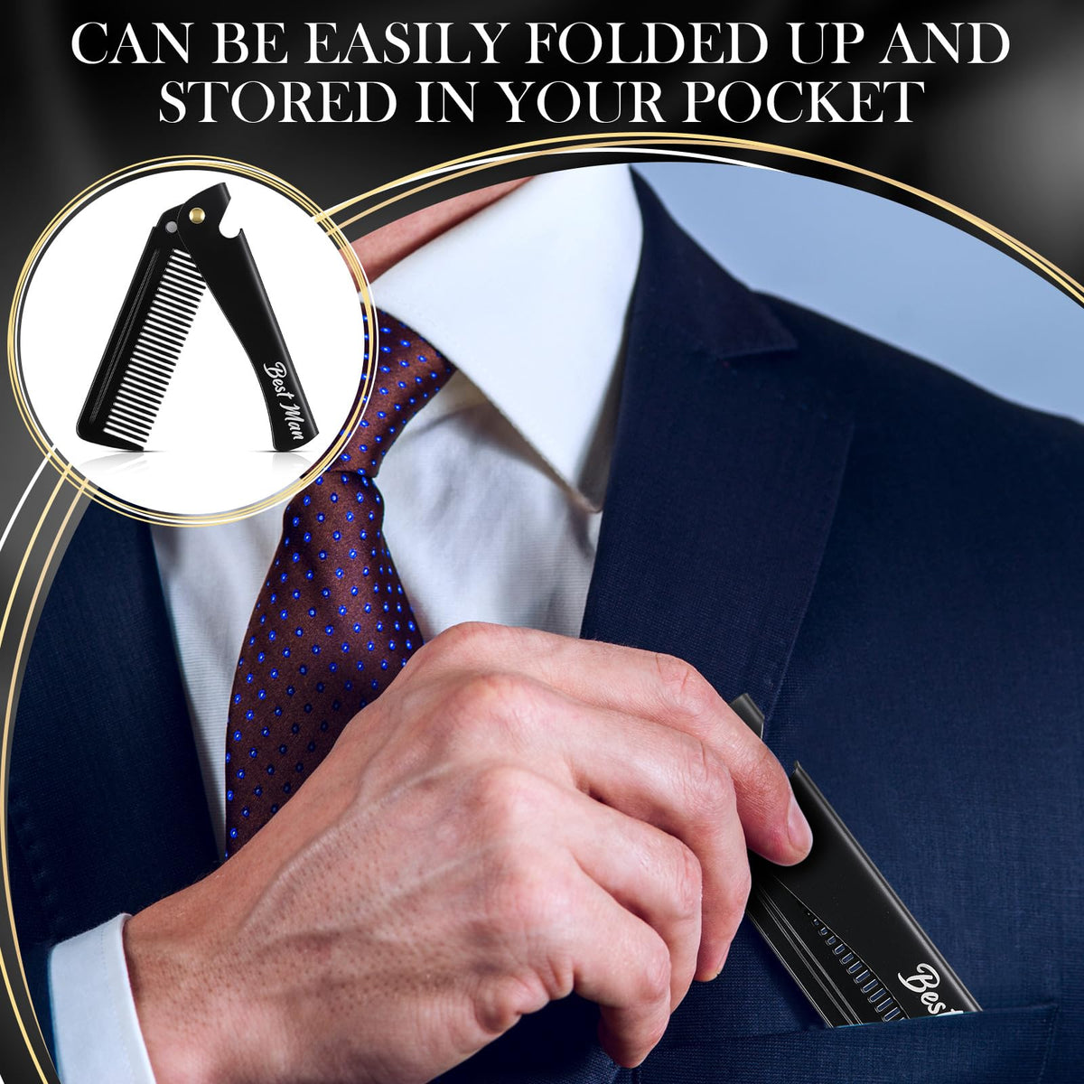 Lineshading bottle-opener beard comb, practical multi-use tool for event favors.