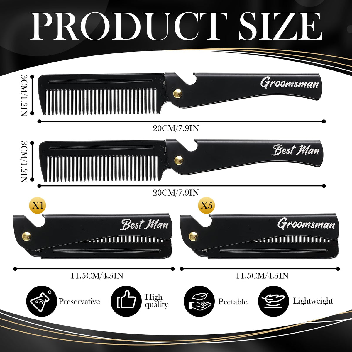Lineshading folding beard comb in groomsman set, compact travel companion for tidy hair and beard.