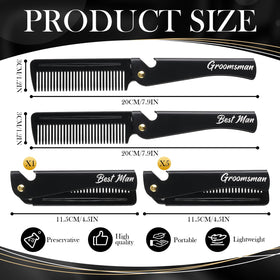 Lineshading folding beard comb in groomsman set, compact travel companion for tidy hair and beard.