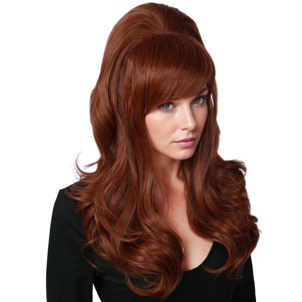 Linfairy auburn copper wig with cascade waves for versatile styling