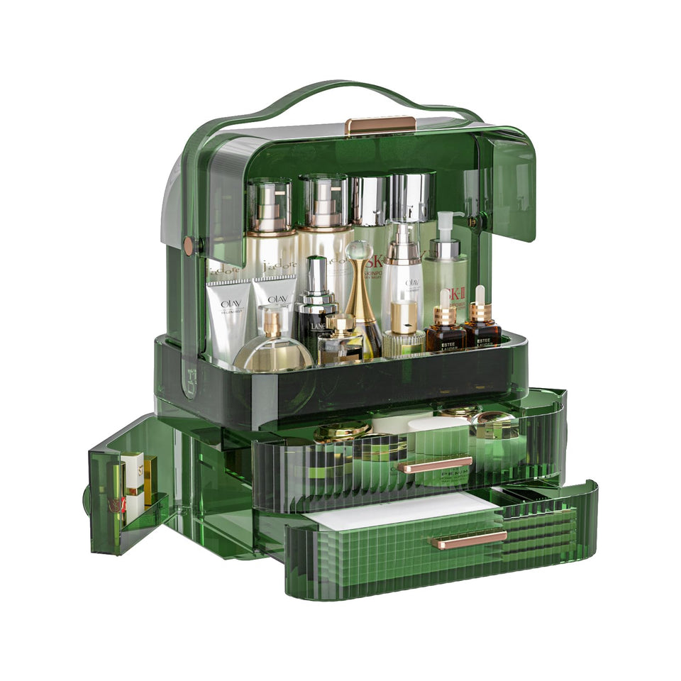 LINFIDITE cosmetics storage box with transparent lid keeps items visible and dust-free.
