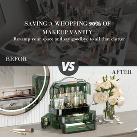 LINFIDITE dustproof and waterproof holder protects cosmetics in any room.