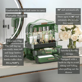 LINFIDITE portable handle cosmetics box for easy transport to bathroom or travel.