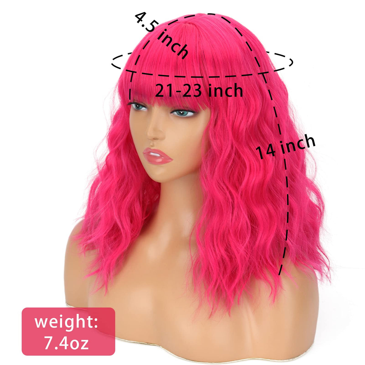 LINGHANG hot pink wavy bob wig highlights vibrant color for cosplay.