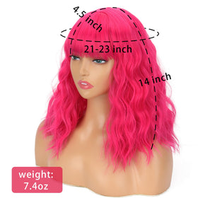LINGHANG hot pink wavy bob wig highlights vibrant color for cosplay.