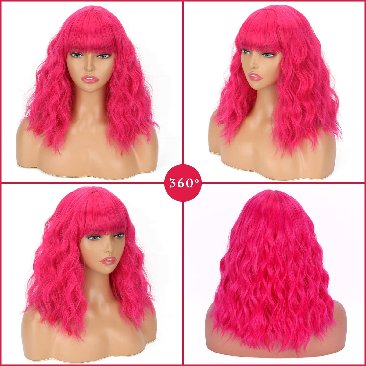 LINGHANG shoulder-length pink bob wig ideal for daily wear.