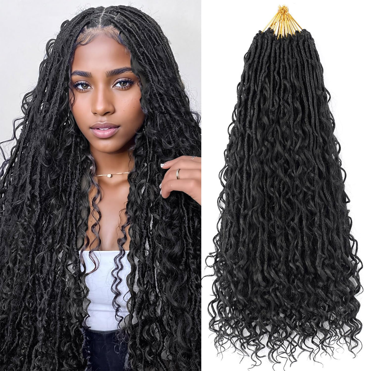 Linkrose Boho Faux Locs close-up curls show natural texture.