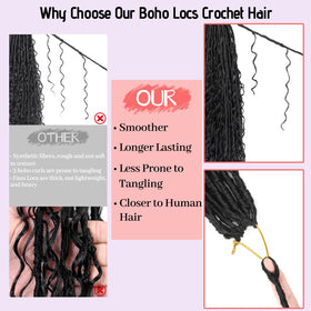 Linkrose Boho Faux Locs packaging contents with nine packs and crochet tool.
