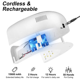 Linssy 60W nail lamp side view highlighting portable cordless operation.