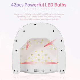 Linssy 60W lamp shown with gels proving compatibility with UV and LED polishes.