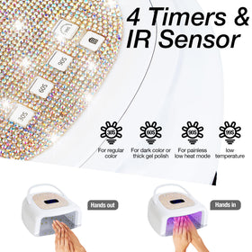 Linssy 60W lamp side view shows cordless design ideal for on-the-go manicures.