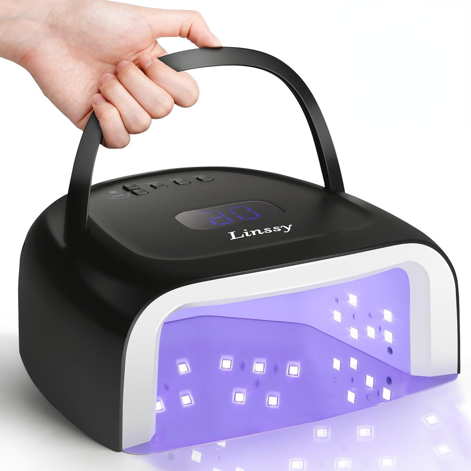 Linssy 60W rechargeable UV LED nail lamp front view on vanity