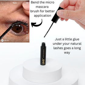 LINX lash glue dries black for seamless blend.