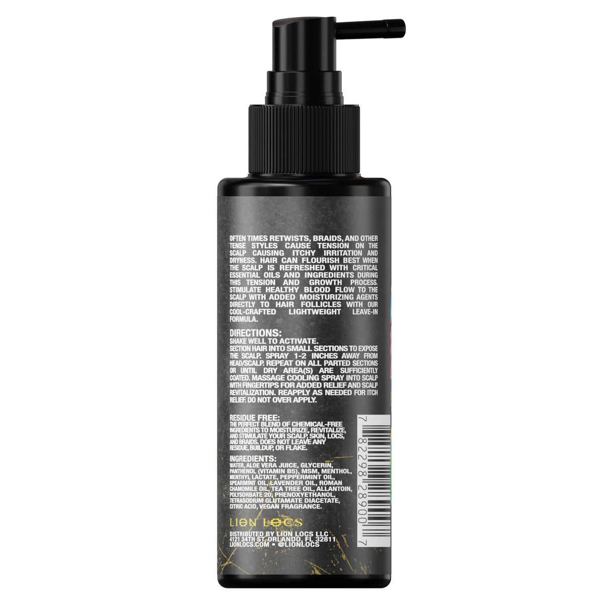 Lion Locs essential oil blend highlight aroma and scalp refreshing benefits.