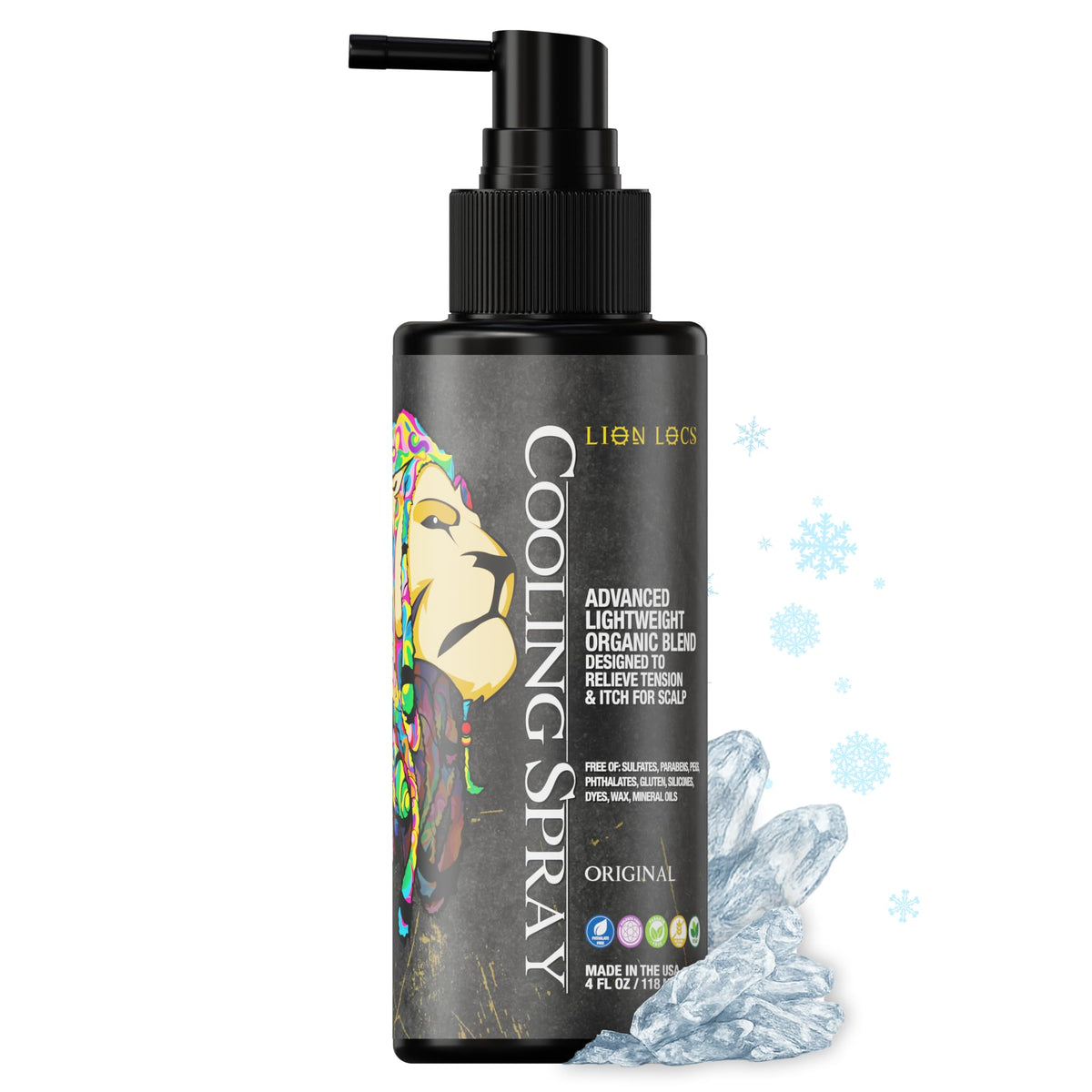 Lion Locs Itchy Scalp Cooling Spray bottle image for quick scalp refresh and protective style upkeep.
