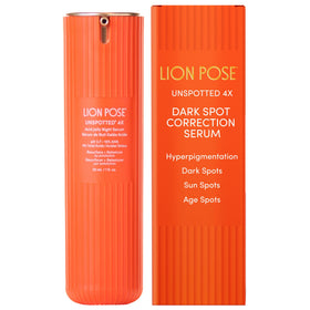 Lion Pose dark spot serum packaging highlights premium branding for night care.