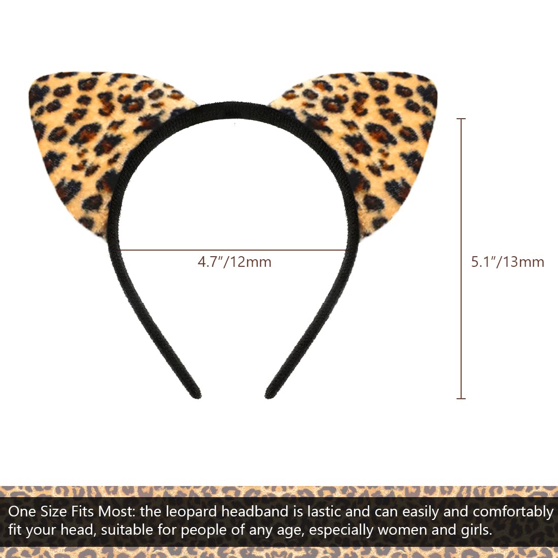 LIONSOUL leopard-print headband closeup showing 1 cm ear thickness