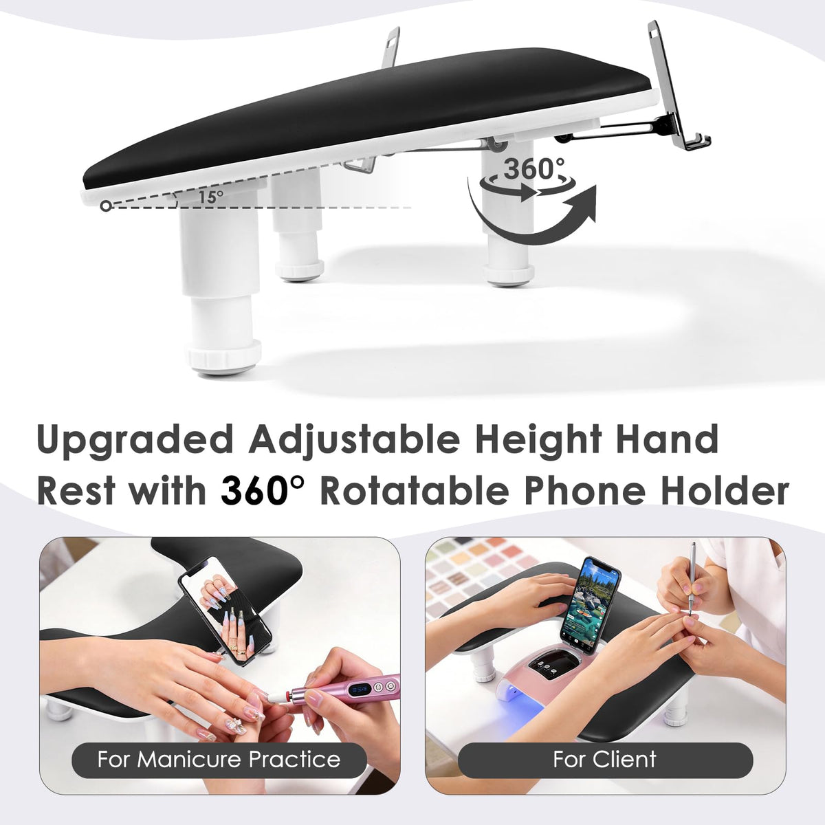 LionVision arm rest phone holder keeps tutorials or clients visible hands-free.