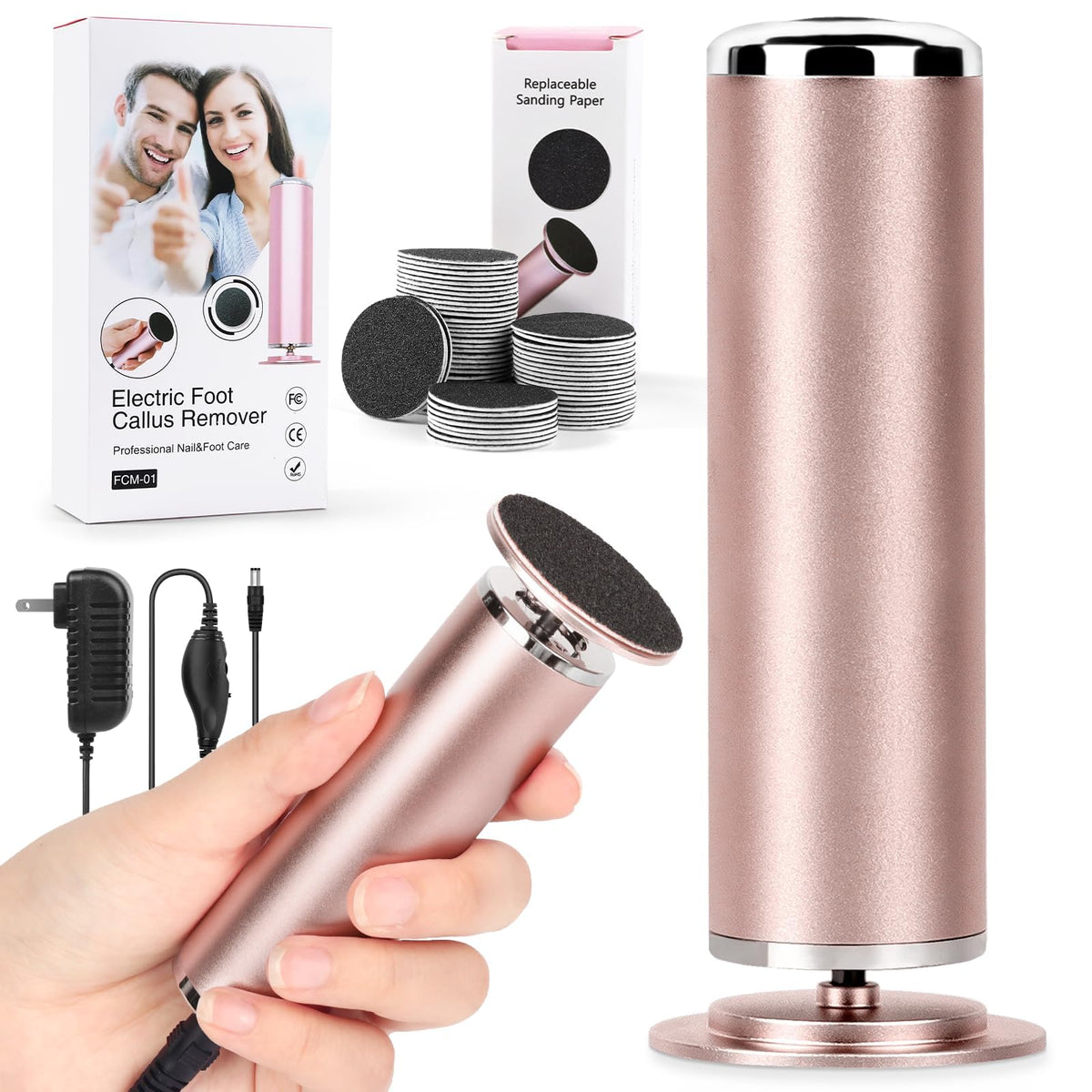 LionVision electric foot file remover callus with rotating head for salon-like results at home