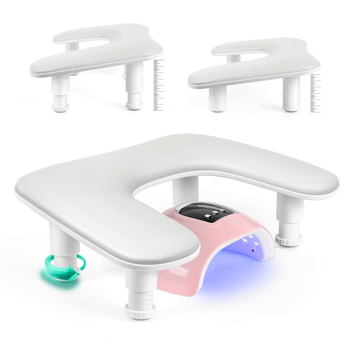 Lionvision U-shaped arm rest in gray PU leather provides stable manicure support.