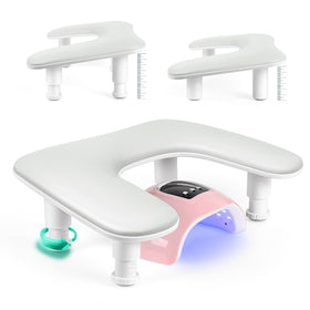 Lionvision U-shaped arm rest in gray PU leather provides stable manicure support.