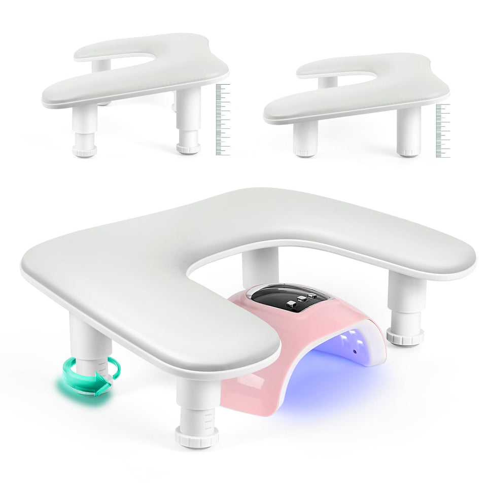 Lionvision U-shaped arm rest in gray PU leather provides stable manicure support.