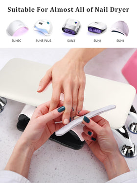 LIONVISON arm rest in-use during nail tech session keeps wrists comfortable.
