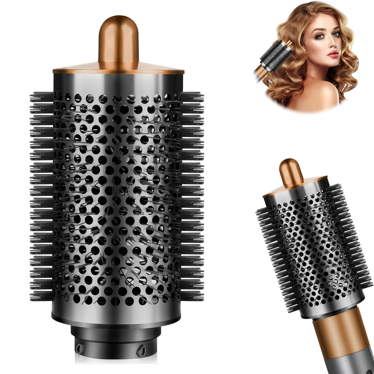 Liopif round volumizing brush for Dyson Airwrap, nickel-copper finish, designed for root lift