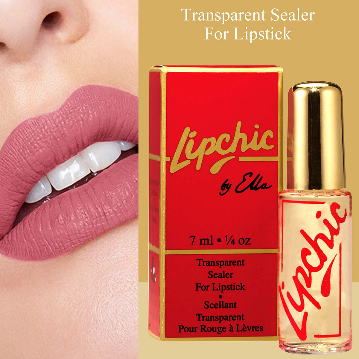 Lip Chic By Ella applying on lips to lock in color without transfer.