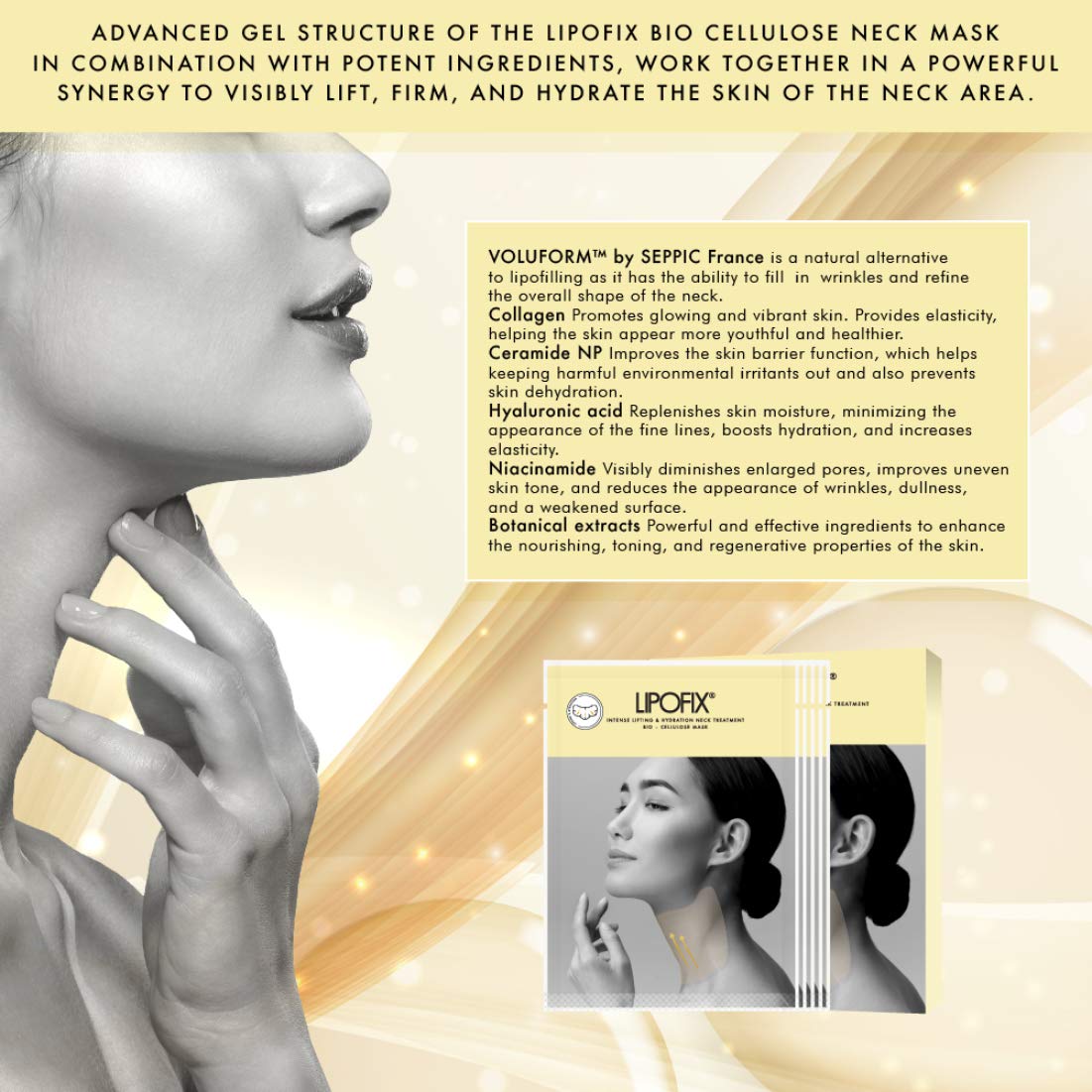 LIPOFIX Bio-Cellulose Neck Mask ingredients-ceramide-np supports skin barrier.