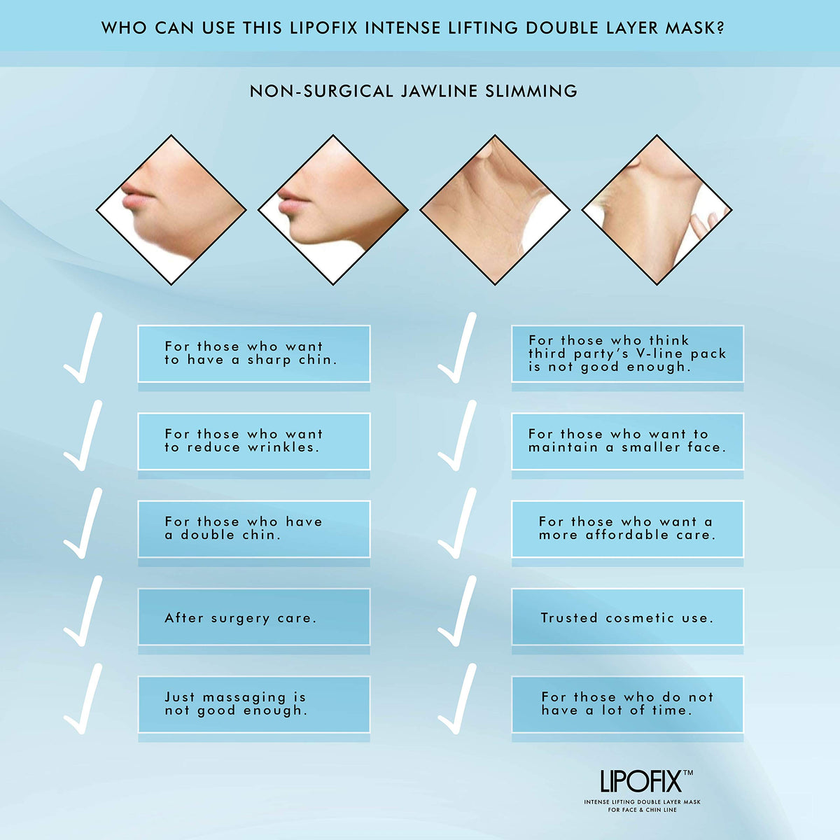 Lipofix Neck-Chin Tightening Routine shows gradual firmness around the neck and jaw.