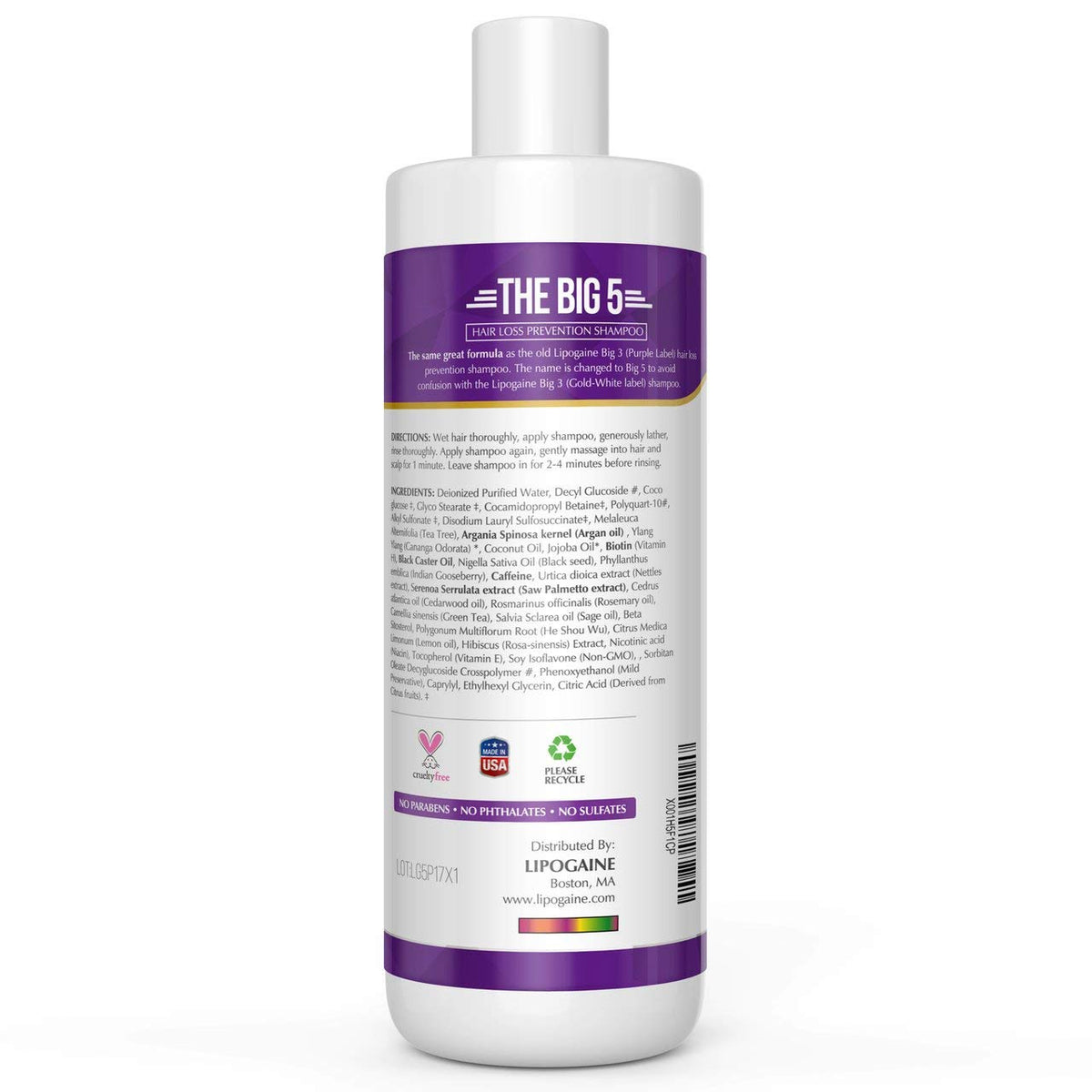 Lipogaine Big 5 shampoo with argan oil and aloe nourishes the scalp.