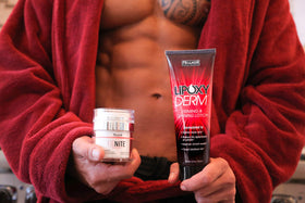 Lipoxyderm Advanced Firming Lotion applied to thigh demonstrates quick absorption.