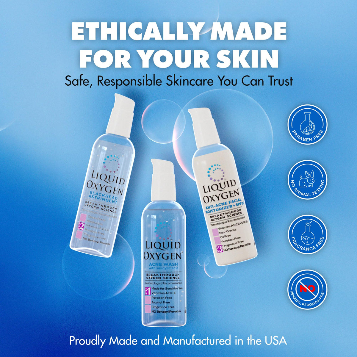 Liquid Oxygen blackhead toner showing pore-tightening action.