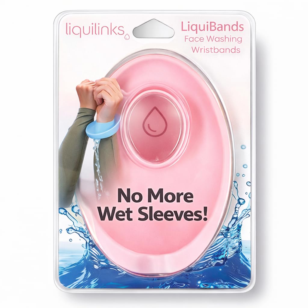 LiquiBands blush pink on wrist catching water to keep sleeves dry