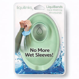 LiquiBands face washing wristband drips catcher keeps sleeves dry.