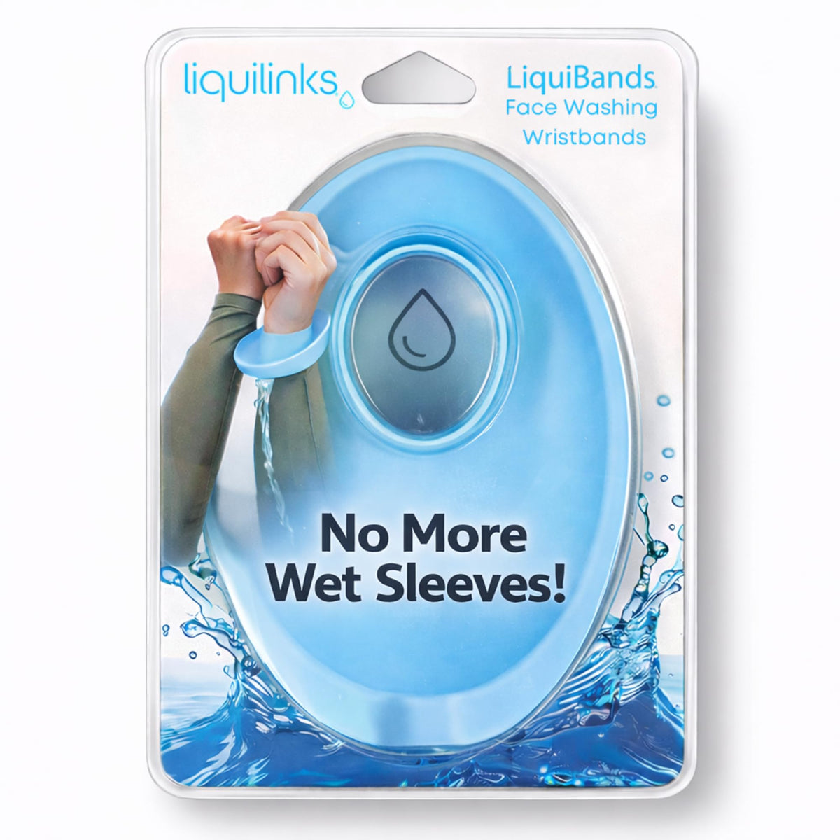 LiquiBands by Liquilinks sky blue on-wrist catching water drips for dry sleeves